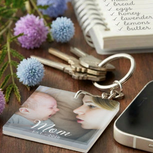 Llavero Mamá Estableció Foto de Escritura Moderna