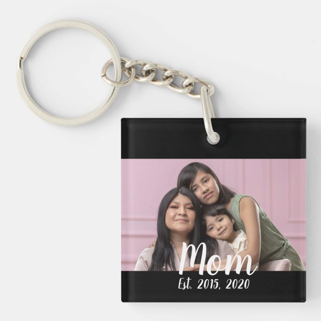 Llavero Mamá Estableció Foto De Letra Moderna (Frente)