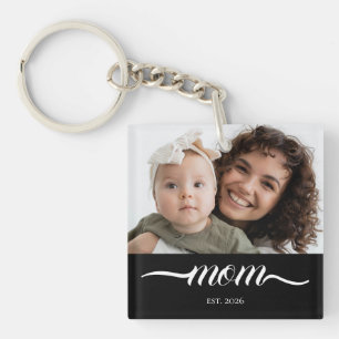 Llavero Mamá Estableció Foto Moderna con Letra Blanca