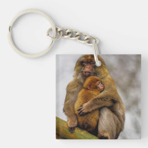 Llavero Mamá macaca barbárica y bebé
