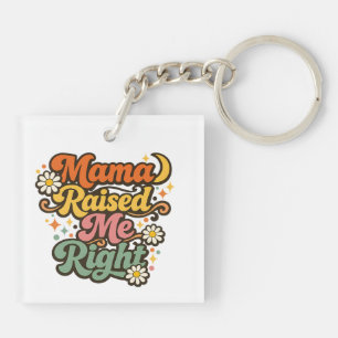 Llavero Mamá Me Crió Bien – Tipografía Retro Groovy