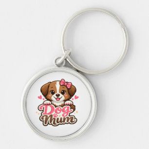 Llavero Mamá Perro Adorable con Lazo Rosa y Huellas de Pat