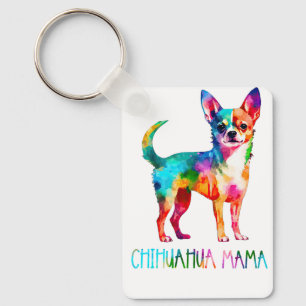 Llavero Mamá Perro Chihuahua Acuarela Colorida Mama Chi Ch