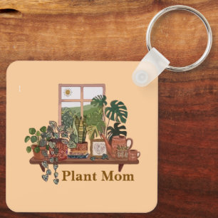 Llavero Mamá Planta Boho Jardín Interior Acuarela