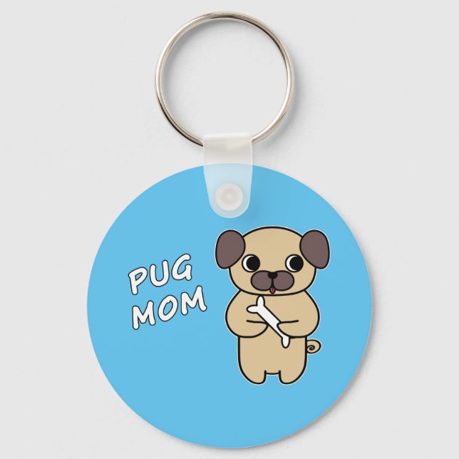 Llavero MAMÁ PUG - Azul Cielo (Anverso)