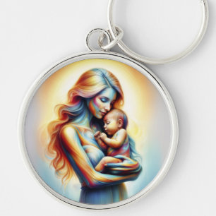 Llavero Mamá sosteniendo arte de abrazo luminoso