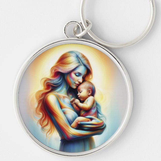 Llavero Mamá sosteniendo arte de abrazo luminoso (Frente)