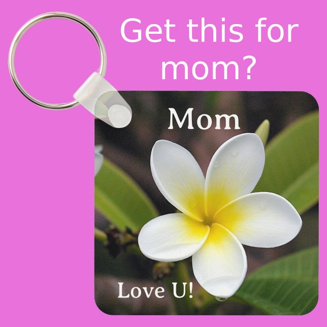 Llavero Mamá te ama White y Yellow Floral Keychain (Front with Background)