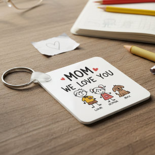 Llavero Mamá Te Amamos Niños y Perro Nombres de Familia
