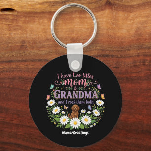 Llavero Mamá y Abuela Dos Títulos Diseño Floral de Perro D