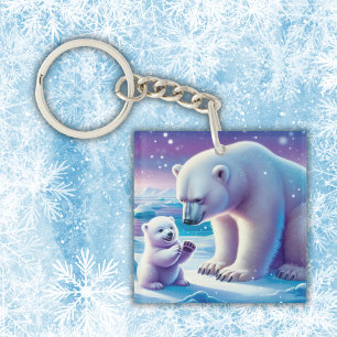 Llavero Mami Polar Oso con Cub  