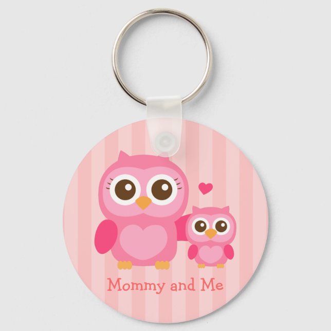 Llavero Mami y yo, Lechuza Infantil Cuta, Rosa (Anverso)