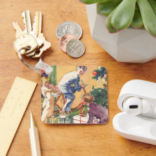 Llavero Mañana de Navidad Vintage, niños con regalos