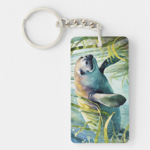 Llavero Manatee Watercolor Keychain
