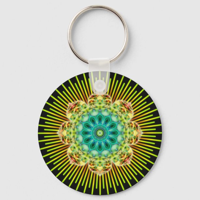 Llavero Mandala amarillo verde | negro (Anverso)