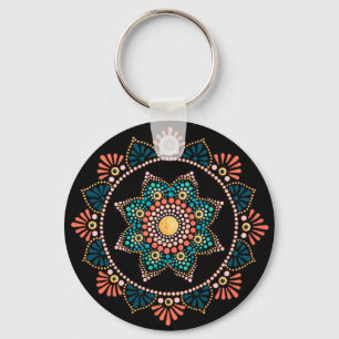 Llavero Mandala azul coral, etnia boho de geometría sagrad