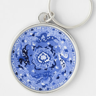 Llavero Mandala azul y blanca china antigua