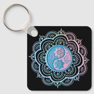 Llavero Mandalá Azul y Rosa