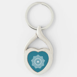 Llavero Mandala Blanca sobre Fondo Azul
