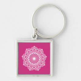 Llavero Mandala Blanca sobre Fondo Rosa