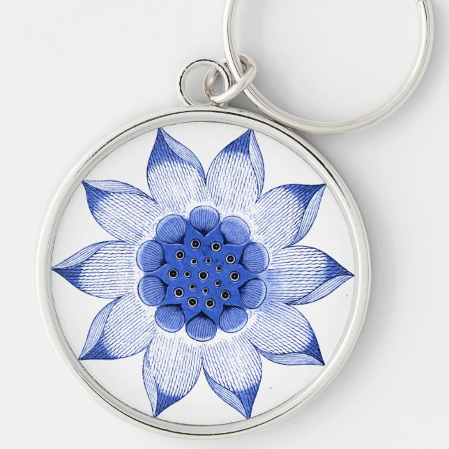 Llavero Mandala blanca y azul antichina (Frente)