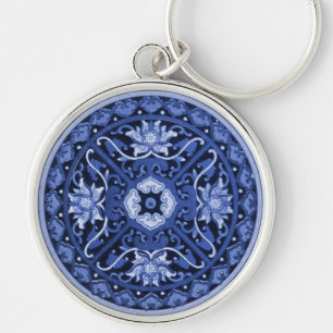 Llavero Mandala blanca y azul antichina