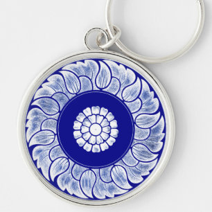 Llavero Mandala blanca y azul antichina