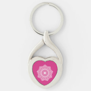 Llavero Mandala Blanco sobre Fondo Rosa