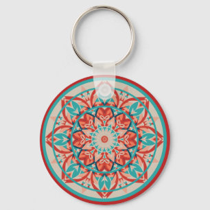 Llavero Mándala boho de naranja y turquesa  