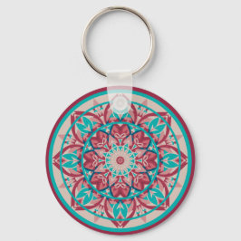 Llavero Mándala boho de rosa y turquesa