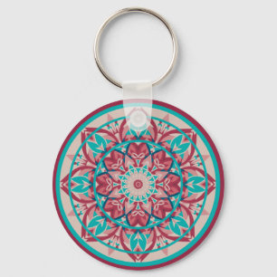Llavero Mándala boho de rosa y turquesa
