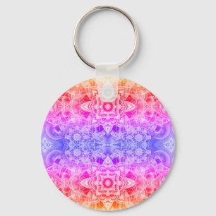 Llavero Mandala caleidoscópico en azul, amarillo y rosa