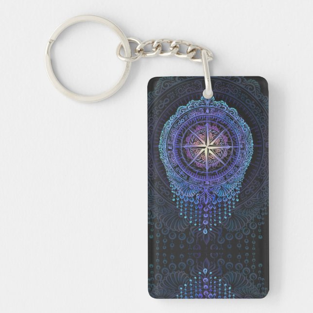 Llavero Mandala de brújula celeste (Frente)