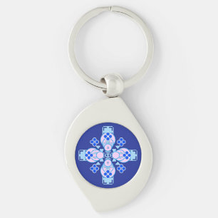 Llavero Mandala de cuatro puntos: orquídea, azul y cobalto