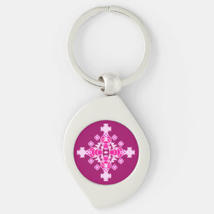 Llavero Mandala de cuatro puntos - rosa pálido y ciruela