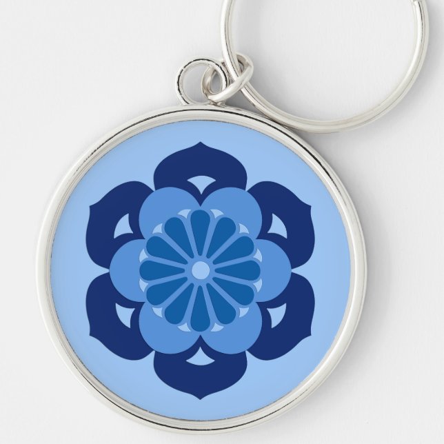 Llavero Mandala de flores Lotus, índigo y azul claro (Frente)