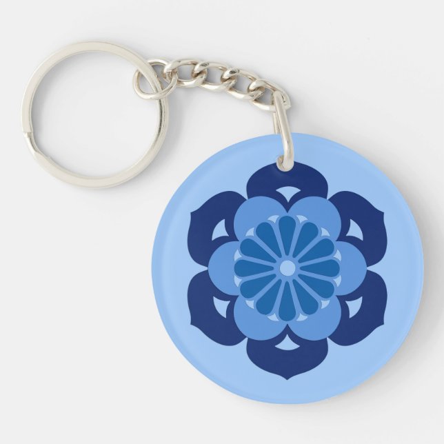 Llavero Mandala de flores Lotus, índigo y azul claro (Frente)