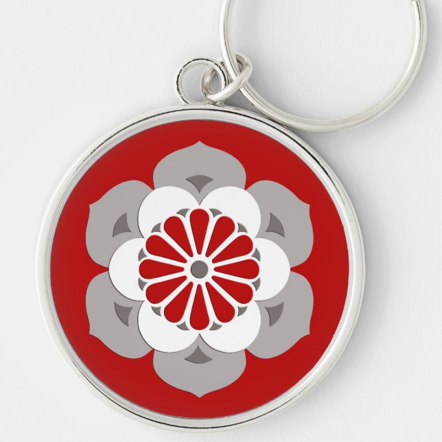 Llavero Mandala de flores Lotus, rojo oscuro, gris y blanc (Frente)