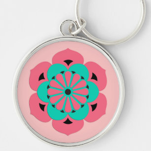 Llavero Mandala de flores Lotus, rosa coral y turquesa