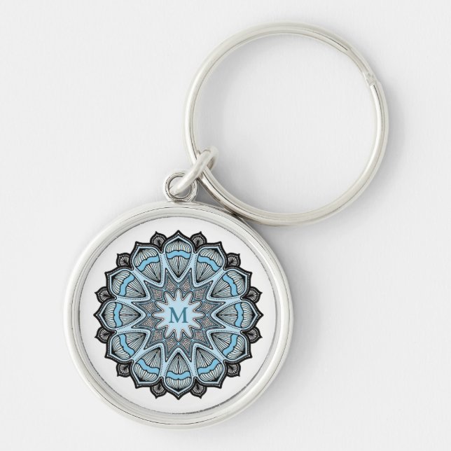 Llavero Mandala de Monograma Azul Ornamentado (Frente)