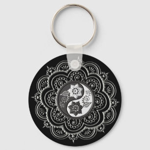 Llavero Mandala de plata y negro