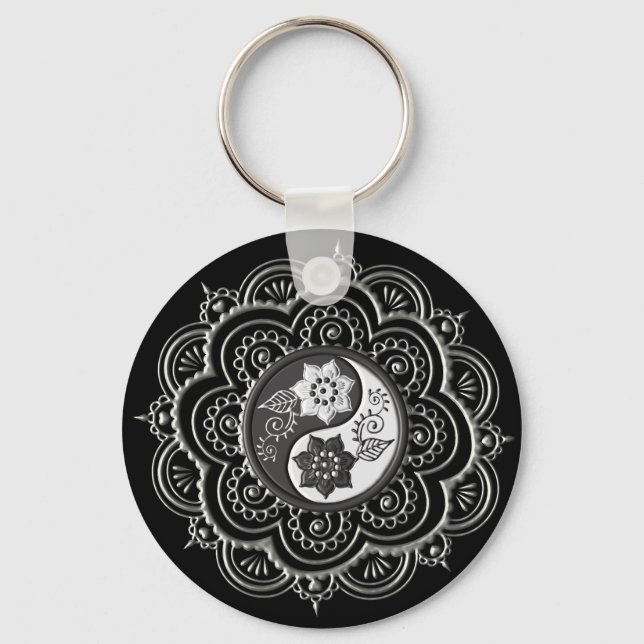 Llavero Mandala de plata y negro (Anverso)