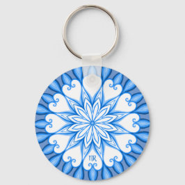 Llavero Mandala elegante estética blanca y azul monogramad