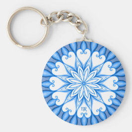 Llavero Mandala elegante estética blanca y azul monogramad