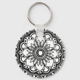 Llavero Mandala en blanco y negro