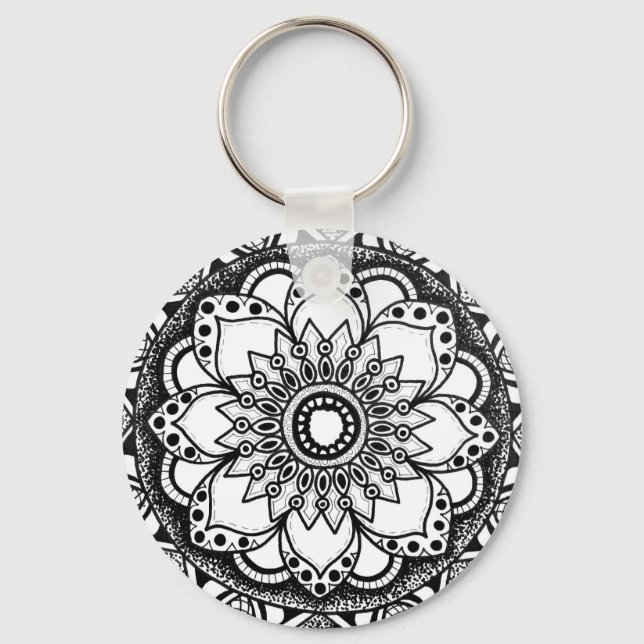 Llavero Mandala en blanco y negro (Anverso)