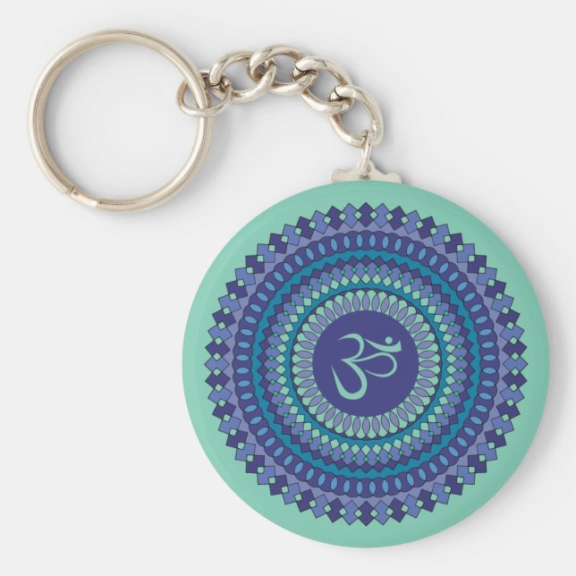 Llavero Mandala espiritual Om Purple Aqua Blue Kaleidoscop (Frente)