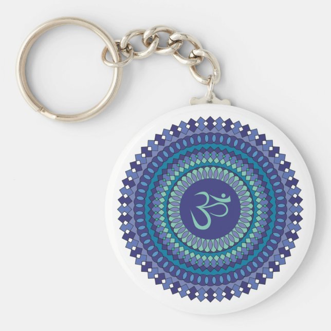 Llavero Mandala espiritual Om Purple Aqua Blue Kaleidoscop (Frente)