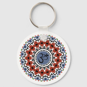 Llavero Mandala espiritual Yoga Om Rust Blue Kaleidoscope