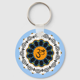 Llavero Mandala Espiritual Yoga Om Símbolo Geométrico Azul
